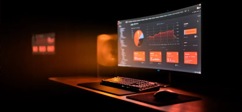 Workstation avec dashboard SaaS et donnees